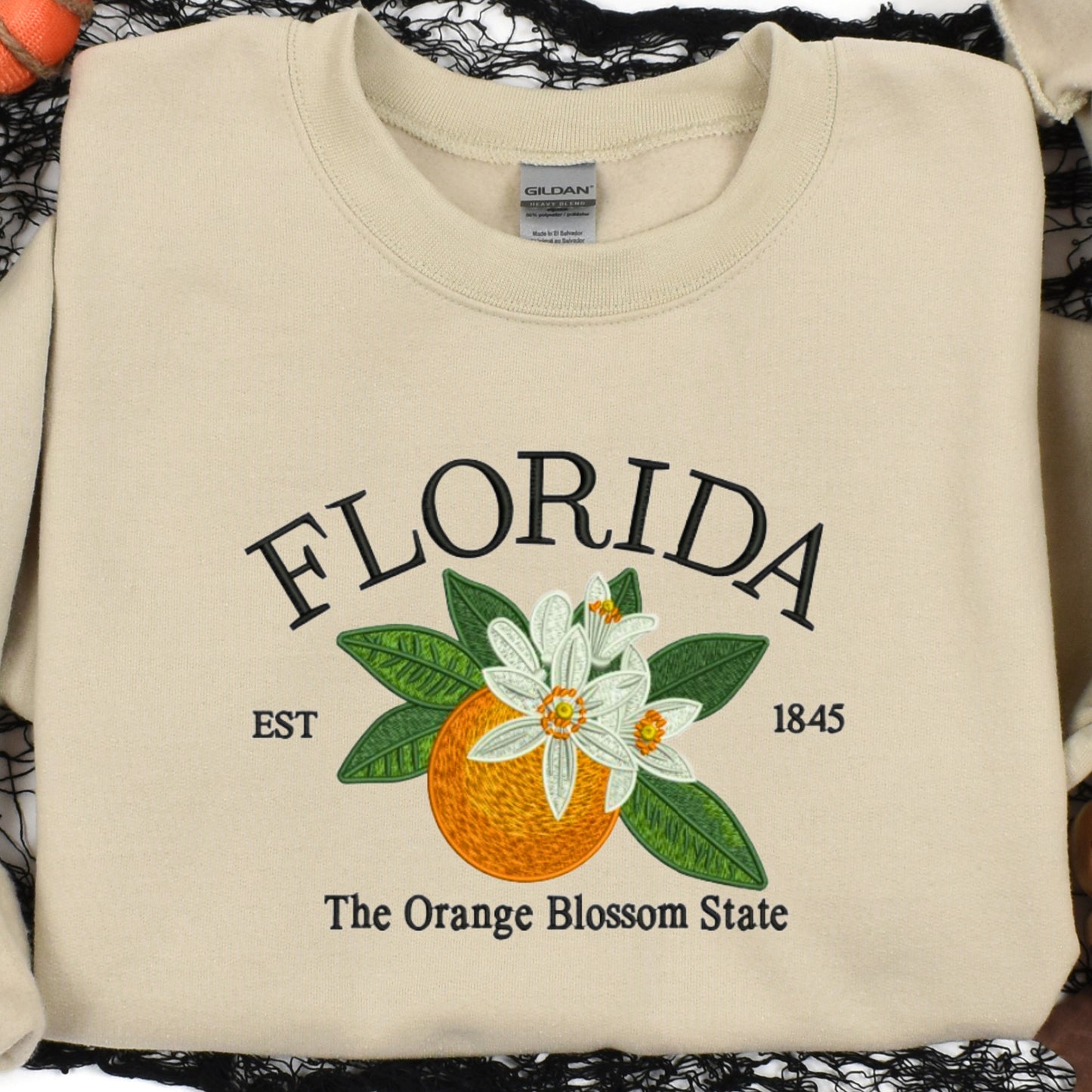 FLORIDA The Orange Blossom State Elegant & Cozy Embroidered Sweatshirt Stylish Refresh Design