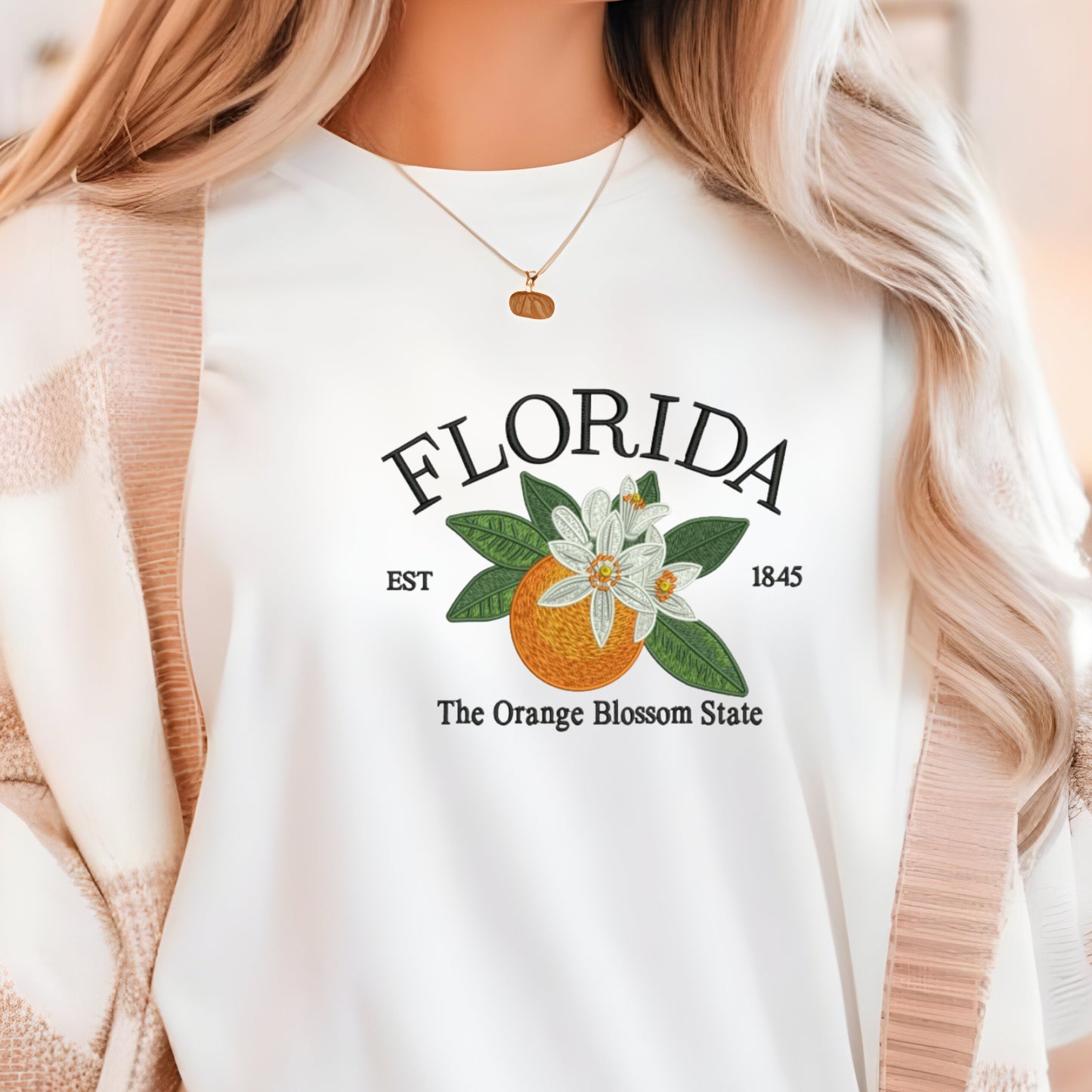 FLORIDA The Orange Blossom State Elegant & Cozy Embroidered Sweatshirt Stylish Refresh Design