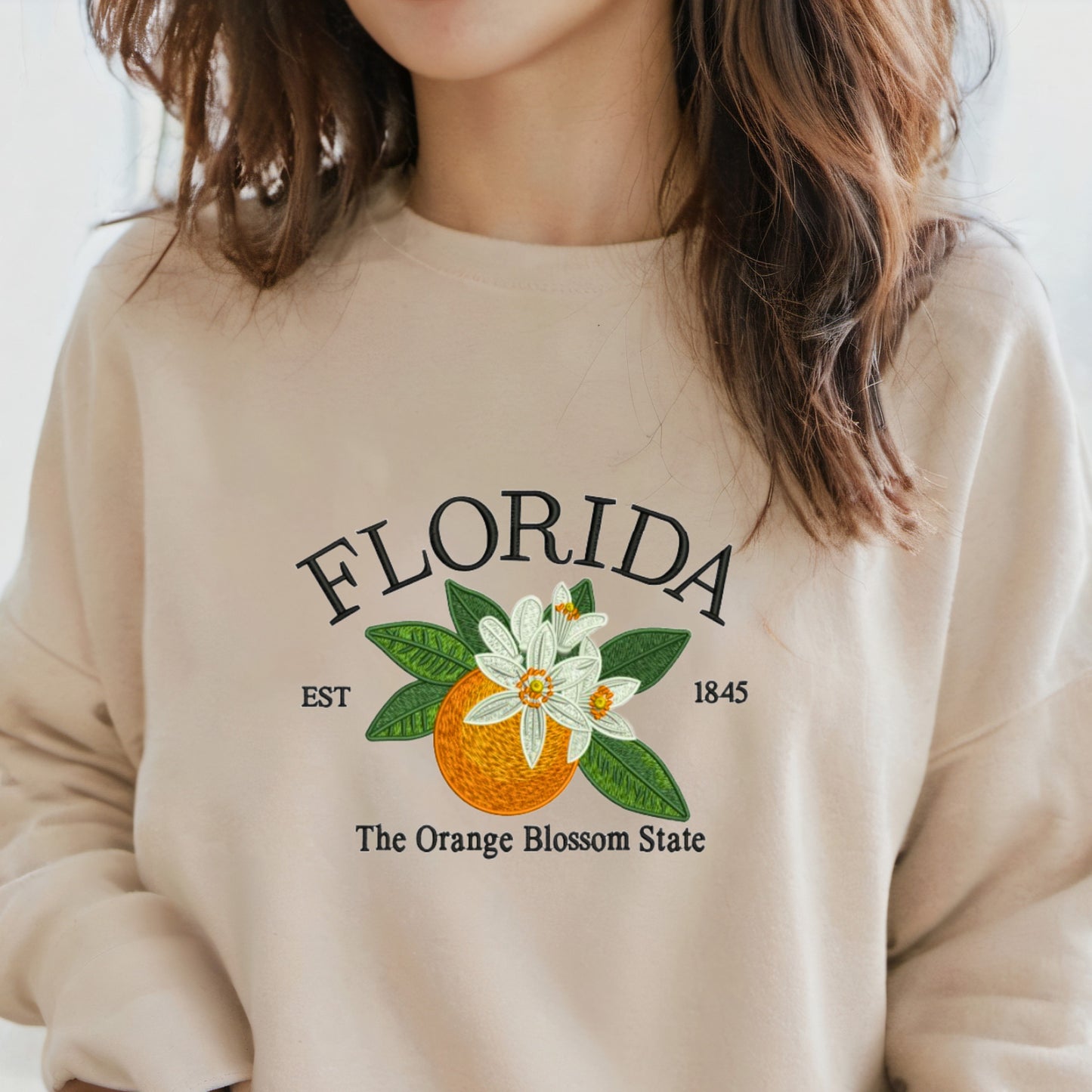 FLORIDA The Orange Blossom State Elegant & Cozy Embroidered Sweatshirt Stylish Refresh Design