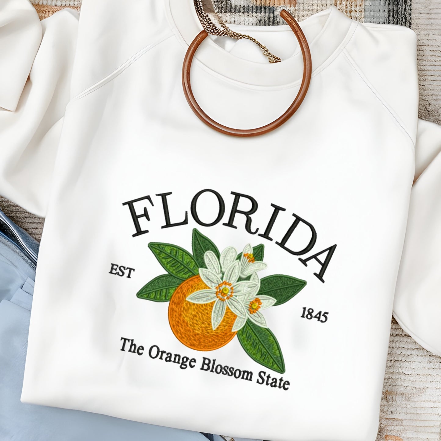 FLORIDA The Orange Blossom State Elegant & Cozy Embroidered Sweatshirt Stylish Refresh Design