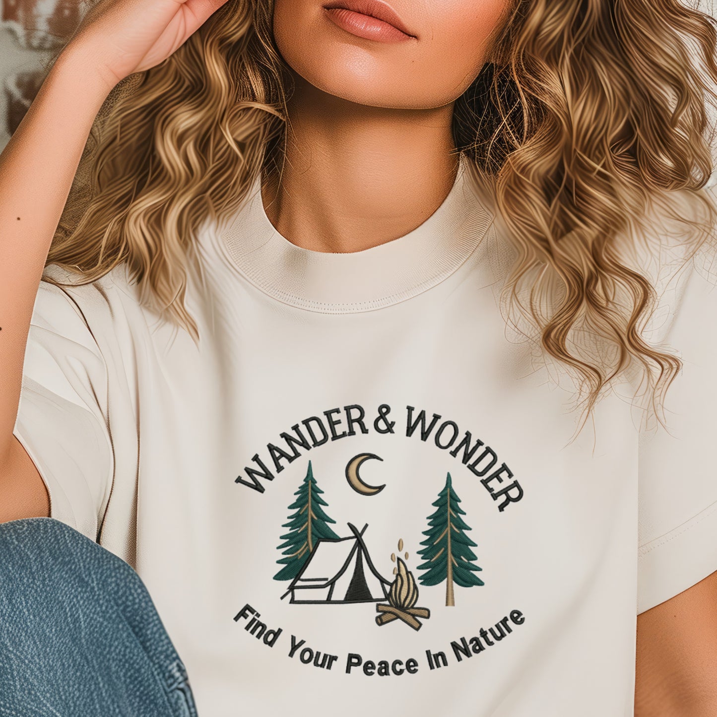 WANDER & WONDER - Find Your Peace In Nature For Free Spirits, Serenity & Nature Lovers Embroidered Sweatshirt.