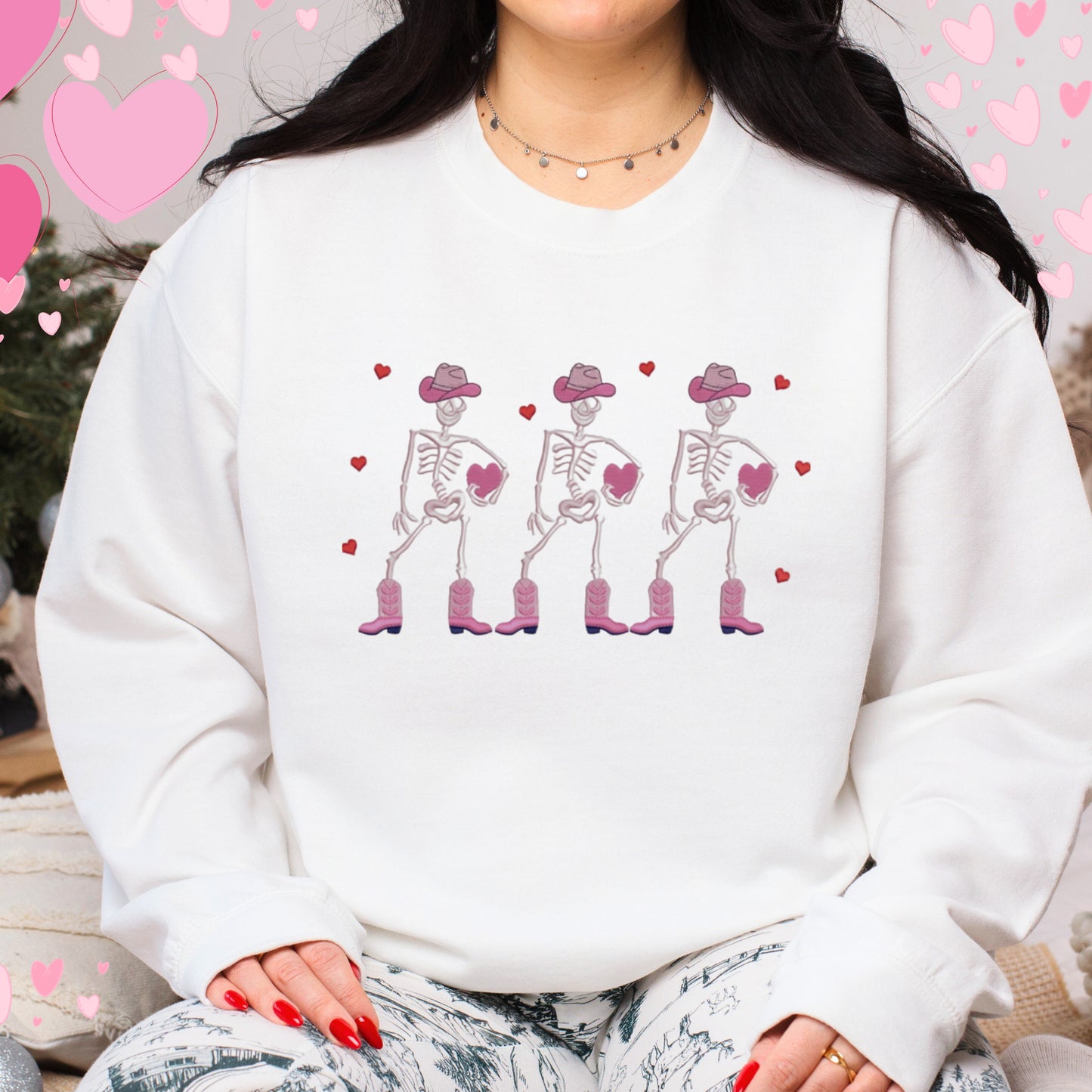 Skeleton Valentine Designs for Lovebirds, Deadly Cute Valentine Embroidered Sweatshirt Collection You’ll Love