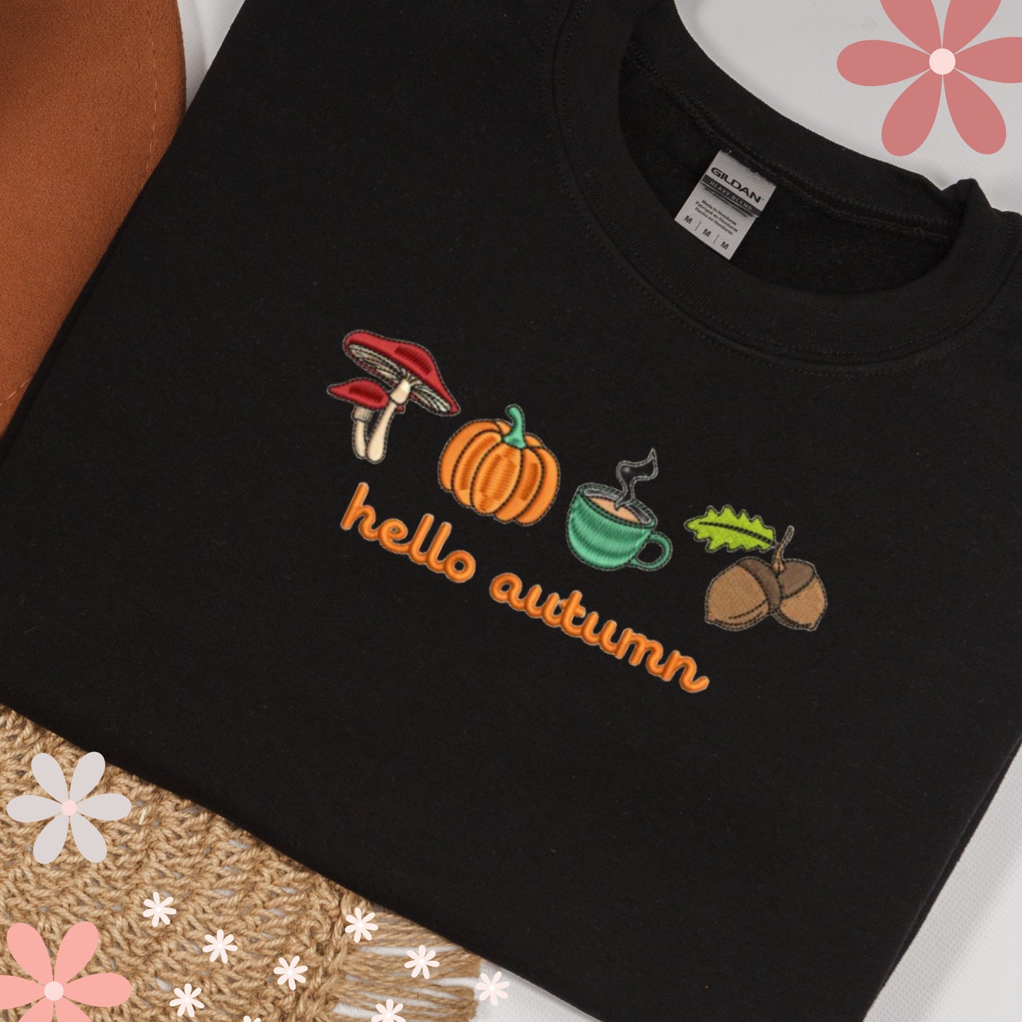 Autumn Elegance "Hello Autumn" Embroidered Sweatshirt, Fall in Love with Seasonal Elegance