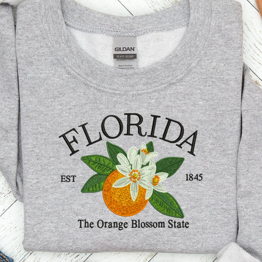 FLORIDA The Orange Blossom State Elegant & Cozy Embroidered Sweatshirt Stylish Refresh Design