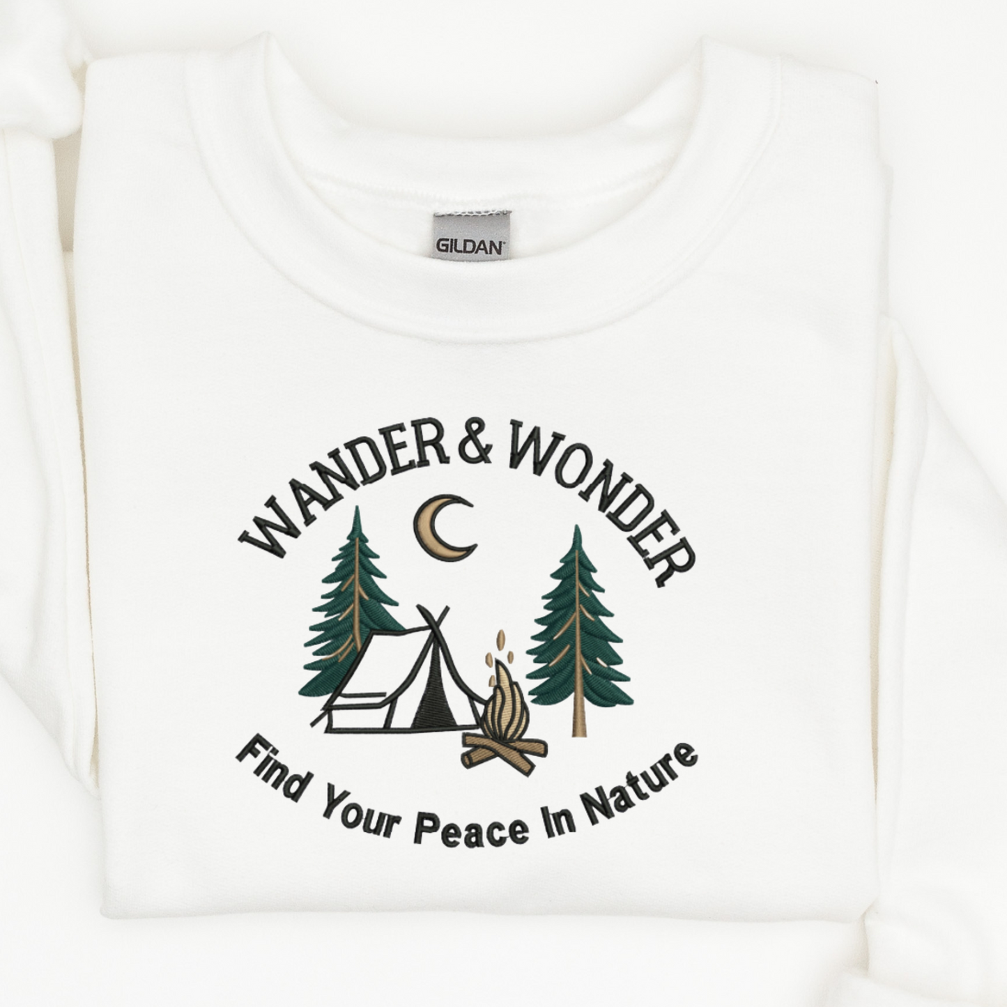 WANDER & WONDER - Find Your Peace In Nature For Free Spirits, Serenity & Nature Lovers Embroidered Sweatshirt.