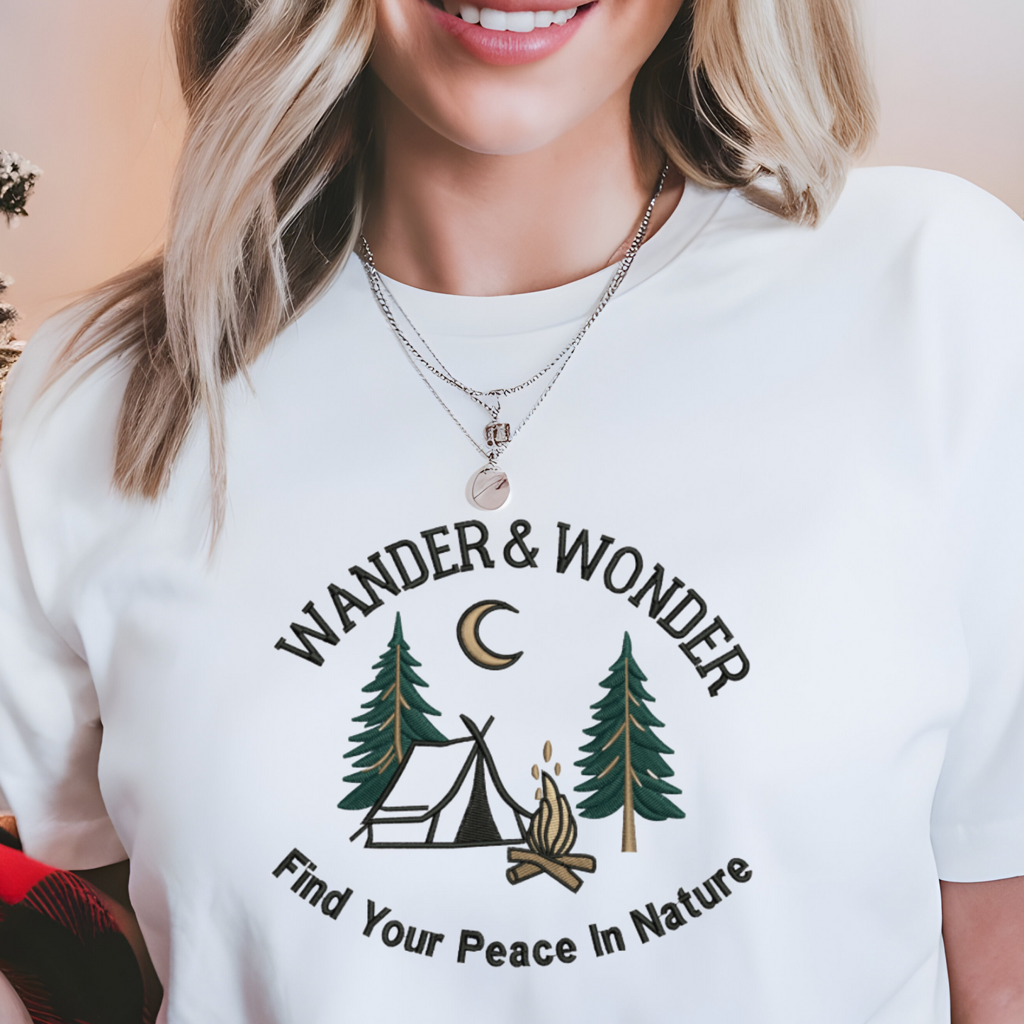 WANDER & WONDER - Find Your Peace In Nature For Free Spirits, Serenity & Nature Lovers Embroidered Sweatshirt.