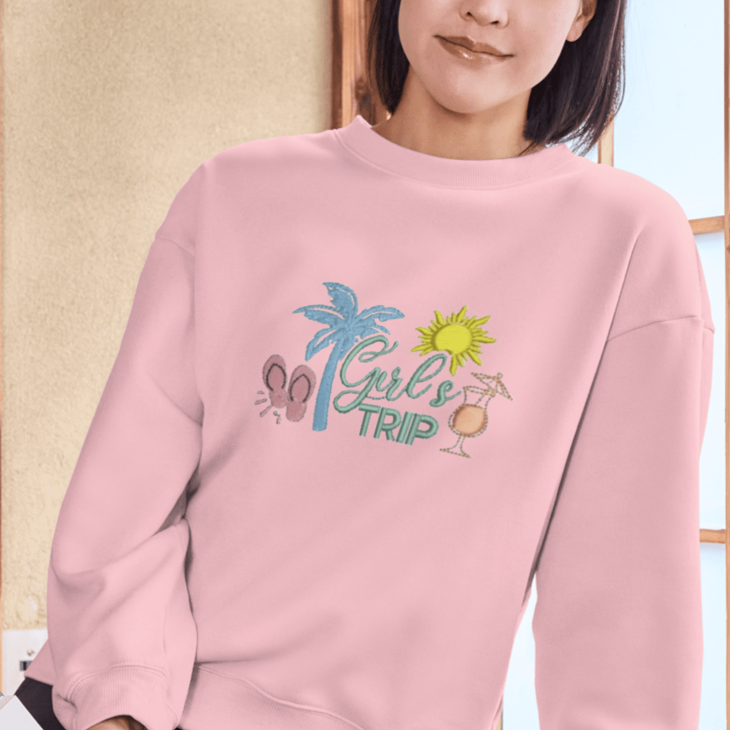 Girl’s Trip Relax, Unwind, and Wear the Vibes Seaside Embroidered Sweatshirts for the Ultimate Getaway