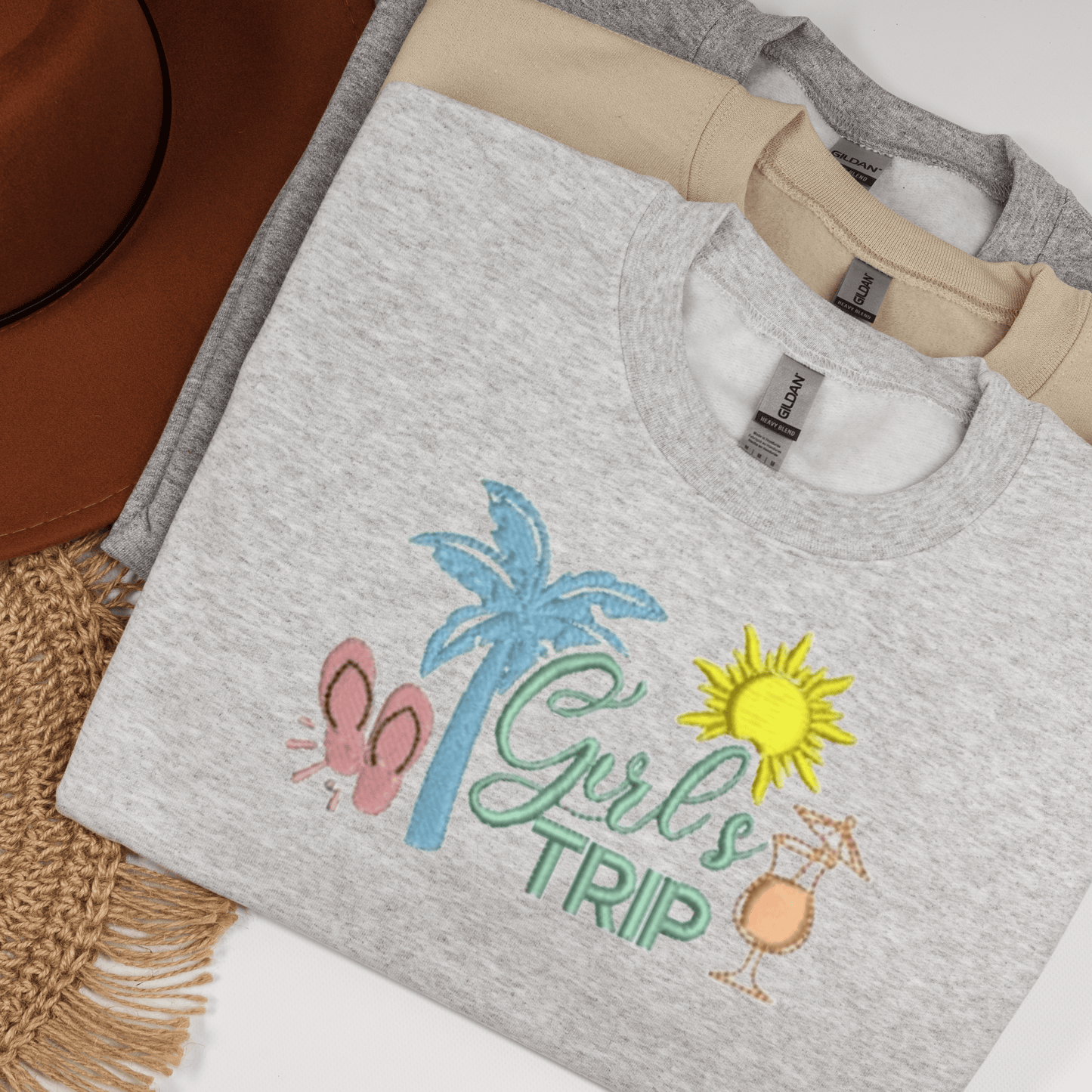 Girl’s Trip Relax, Unwind, and Wear the Vibes Seaside Embroidered Sweatshirts for the Ultimate Getaway