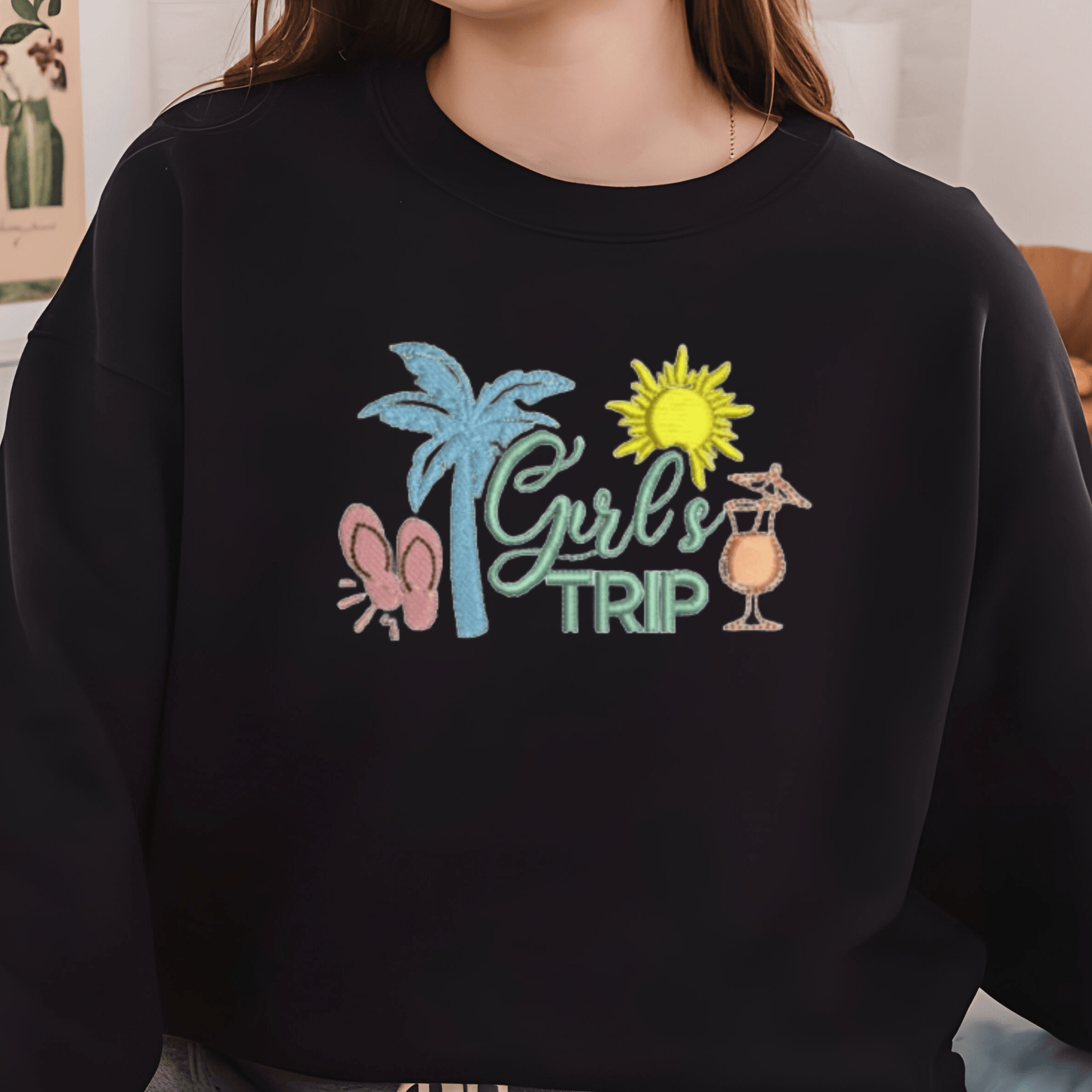 Girl’s Trip Relax, Unwind, and Wear the Vibes Seaside Embroidered Sweatshirts for the Ultimate Getaway