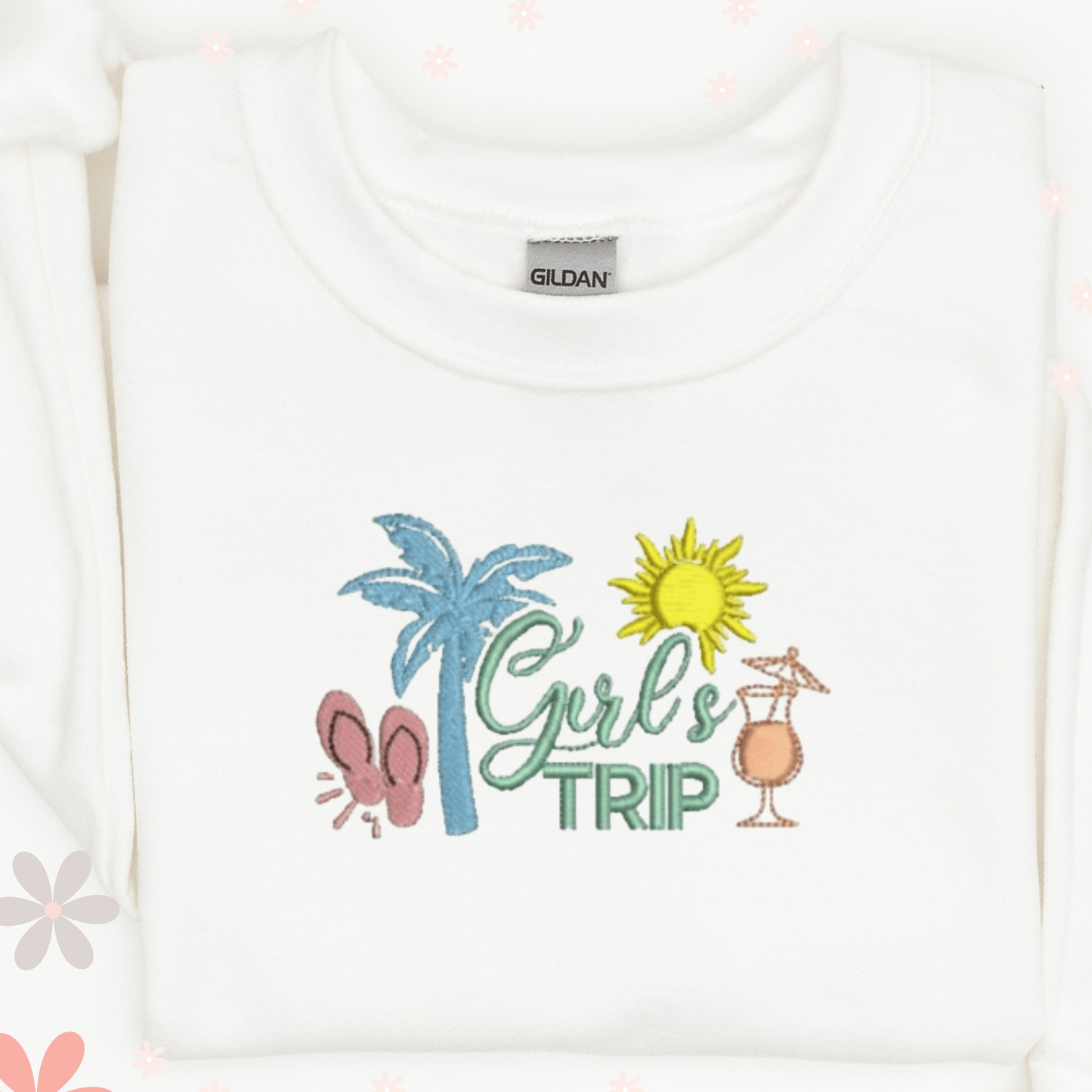 Girl’s Trip Relax, Unwind, and Wear the Vibes Seaside Embroidered Sweatshirts for the Ultimate Getaway