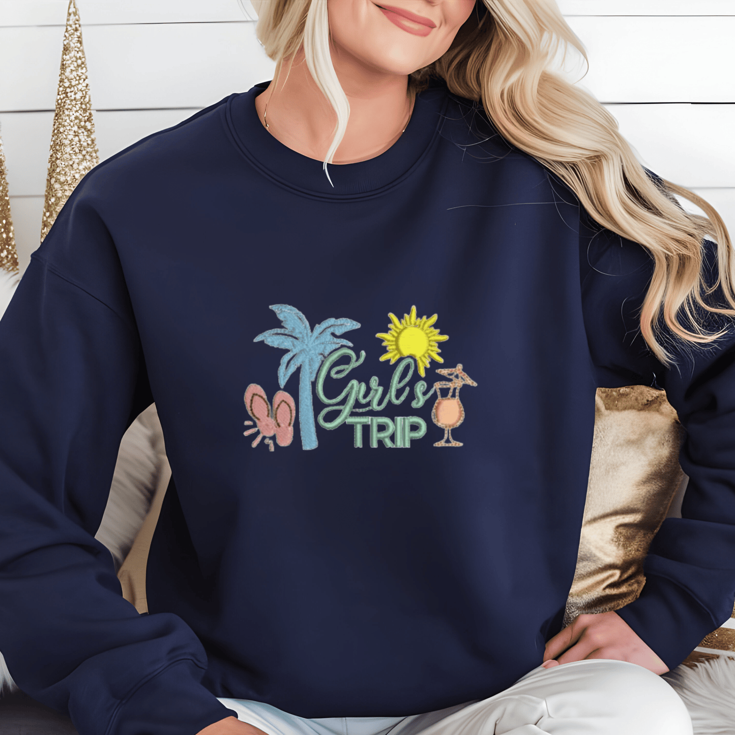 Girl’s Trip Relax, Unwind, and Wear the Vibes Seaside Embroidered Sweatshirts for the Ultimate Getaway