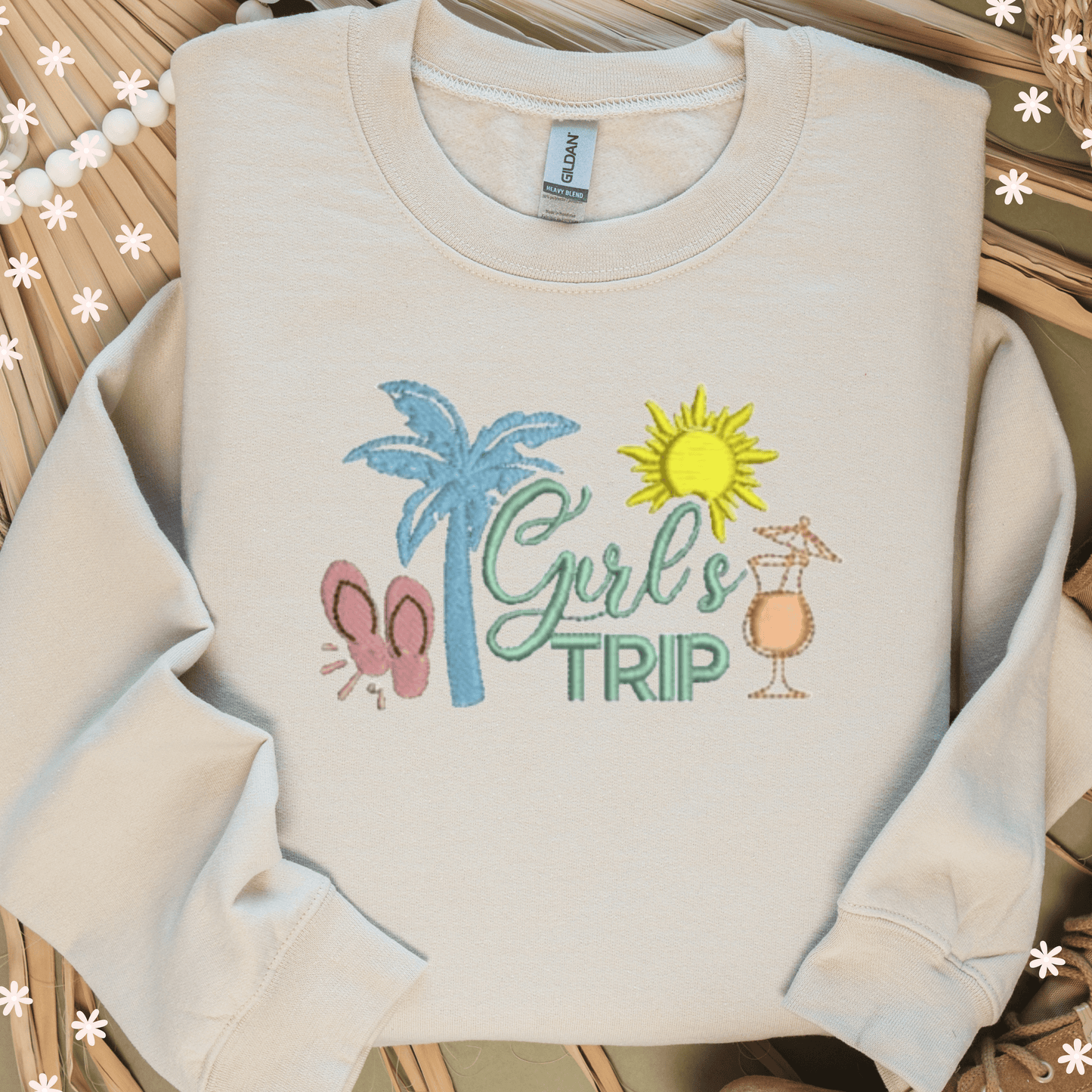 Girl’s Trip Relax, Unwind, and Wear the Vibes Seaside Embroidered Sweatshirts for the Ultimate Getaway