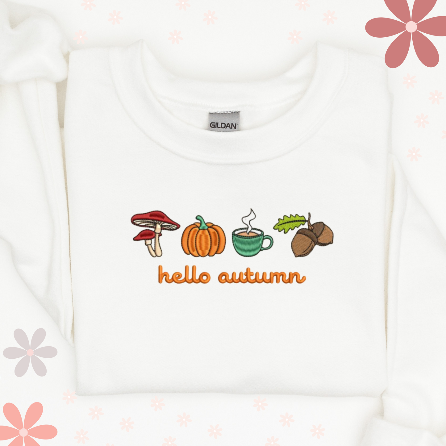 Autumn Elegance "Hello Autumn" Embroidered Sweatshirt, Fall in Love with Seasonal Elegance