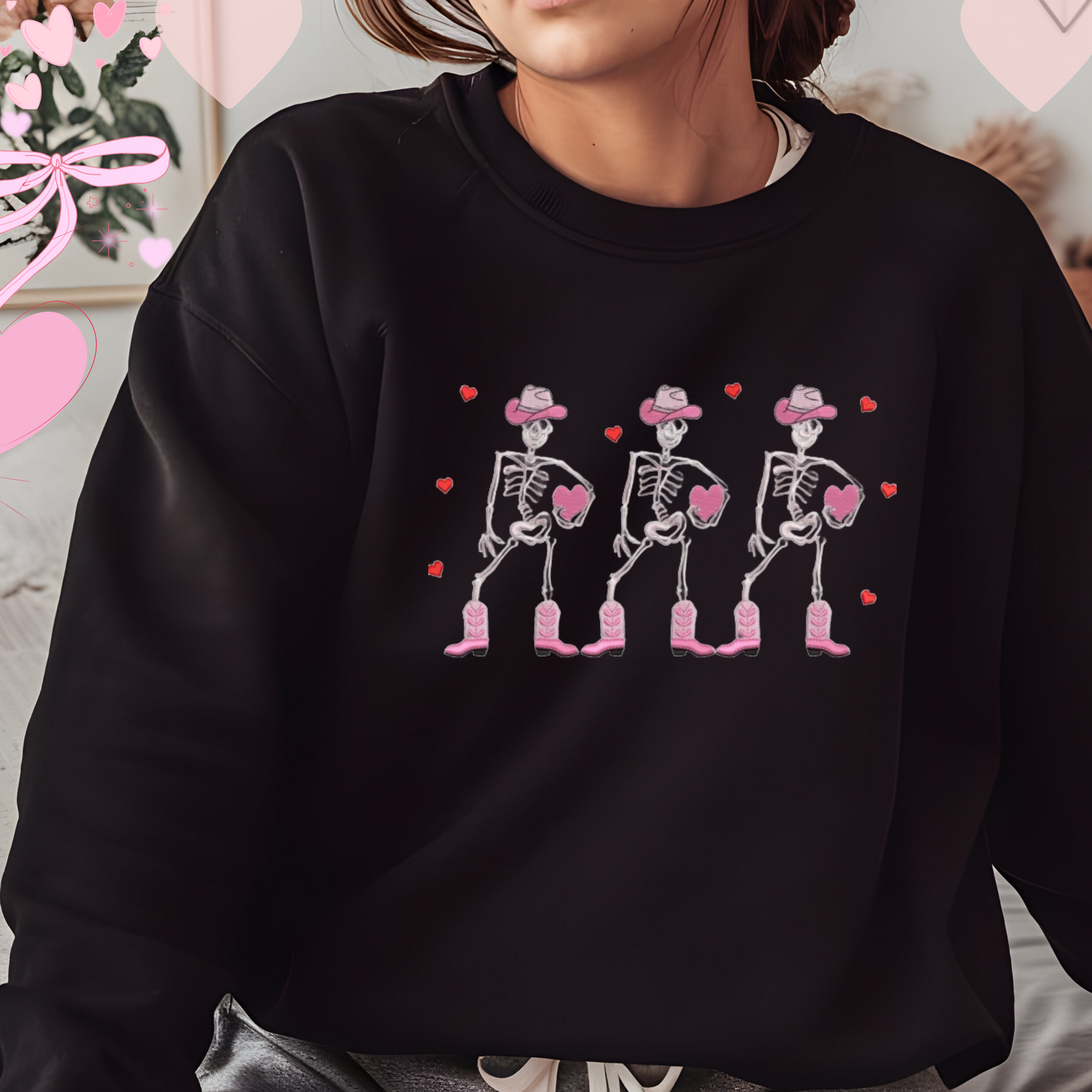 Skeleton Valentine Designs for Lovebirds, Deadly Cute Valentine Embroidered Sweatshirt Collection You’ll Love