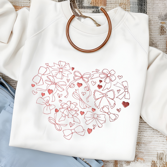 Elegant Comfort "Heart Bows" Embroidered Sweatshirt For Every Occasion.