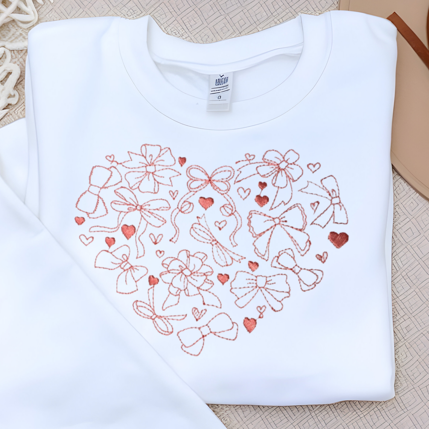 Elegant Comfort "Heart Bows" Embroidered Sweatshirt For Every Occasion.