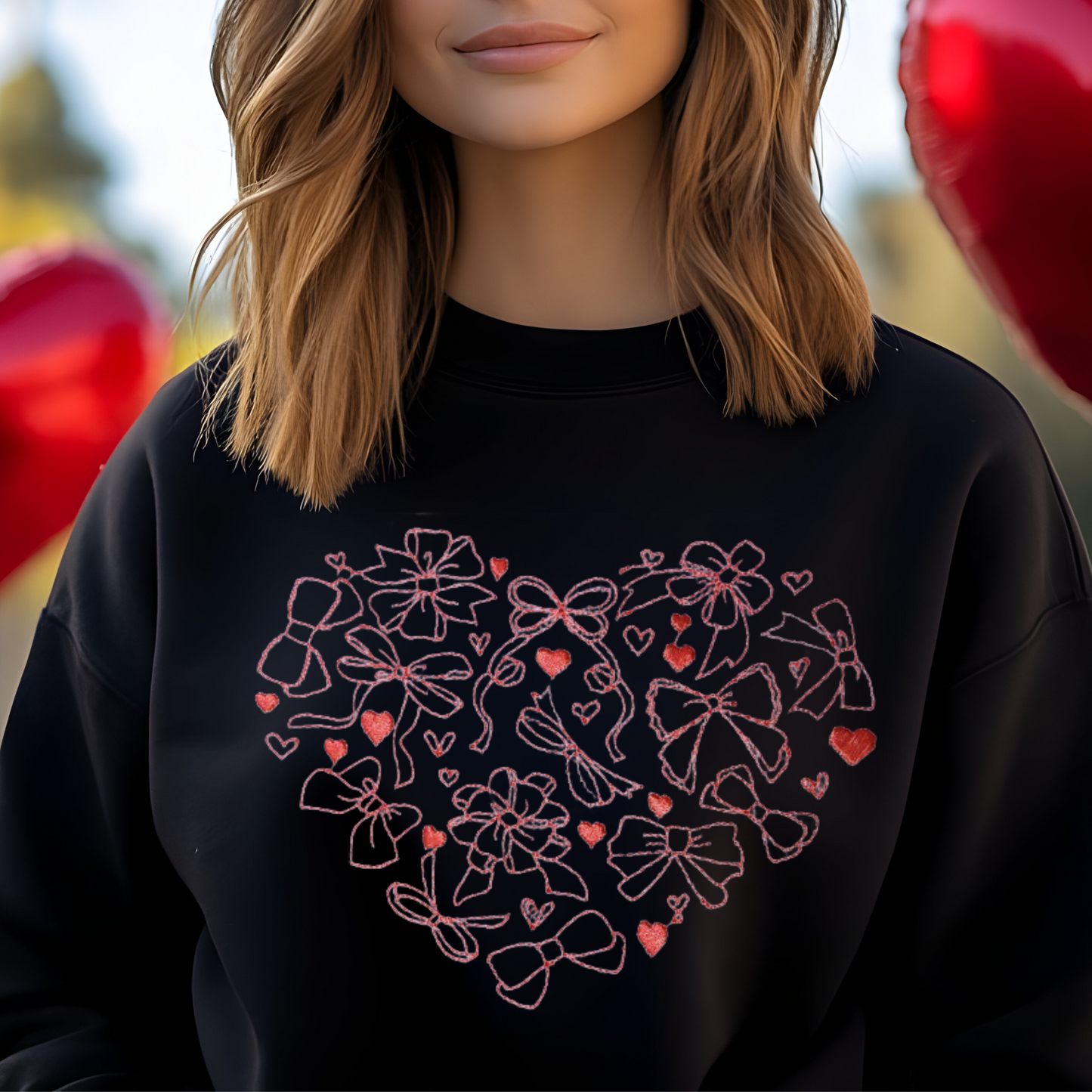 Elegant Comfort "Heart Bows" Embroidered Sweatshirt For Every Occasion.