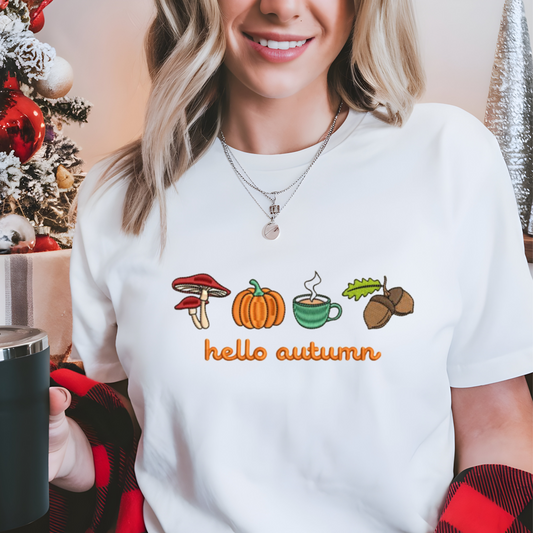 Autumn Elegance "Hello Autumn" Embroidered Sweatshirt, Fall in Love with Seasonal Elegance