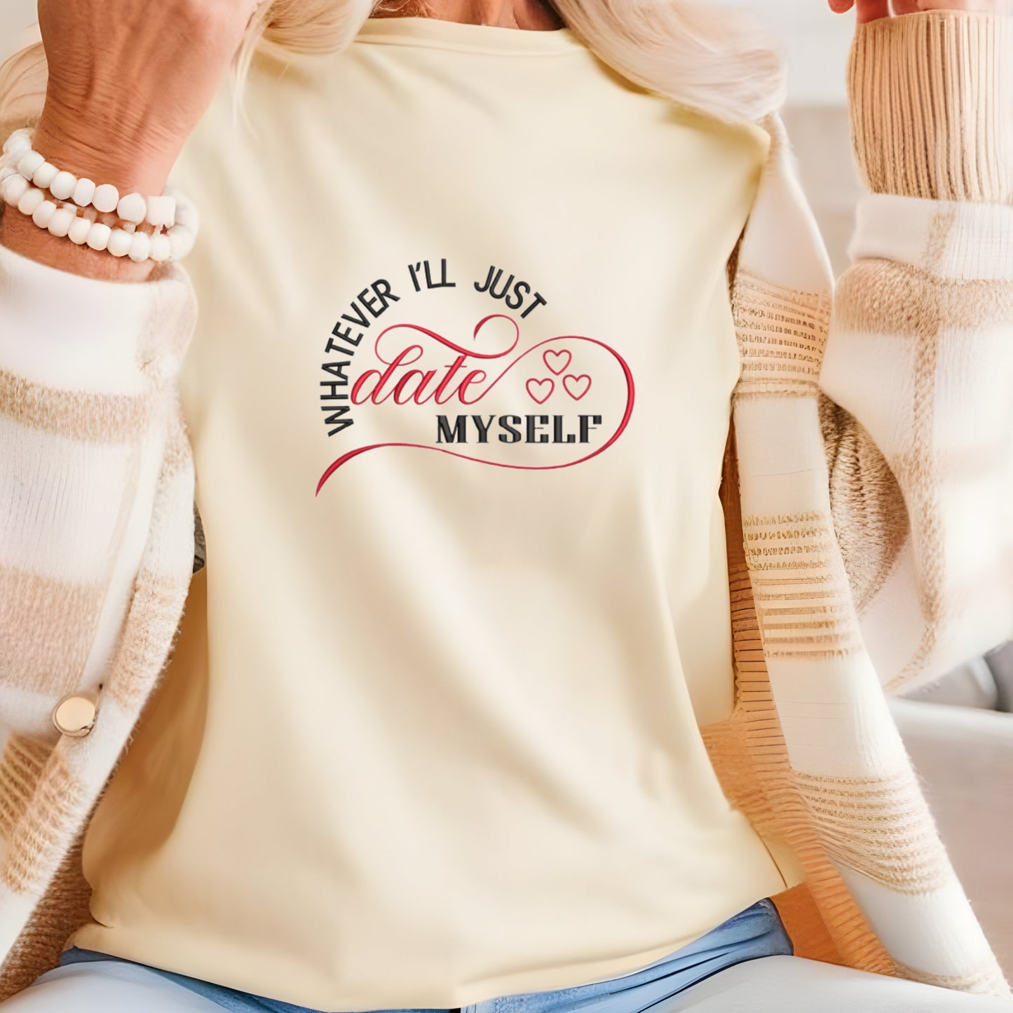 "Whatever, I’ll Just Date Myself" Valentine's Day Embroidered Crewneck Sweatshirt