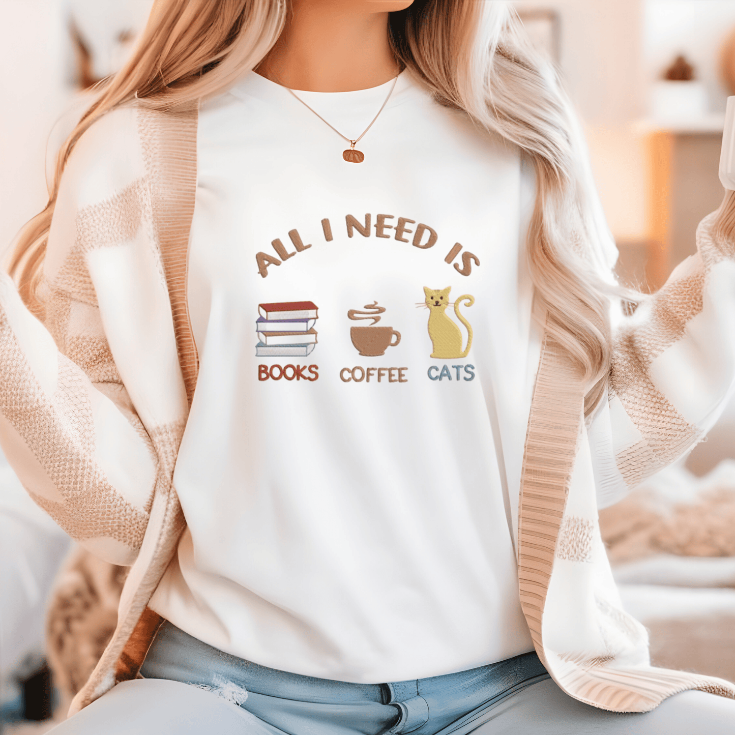 Sweatshirts for Book, Coffee, and Cat Lovers, The Ultimate Cozy Collection Embroidered Sweatshirt