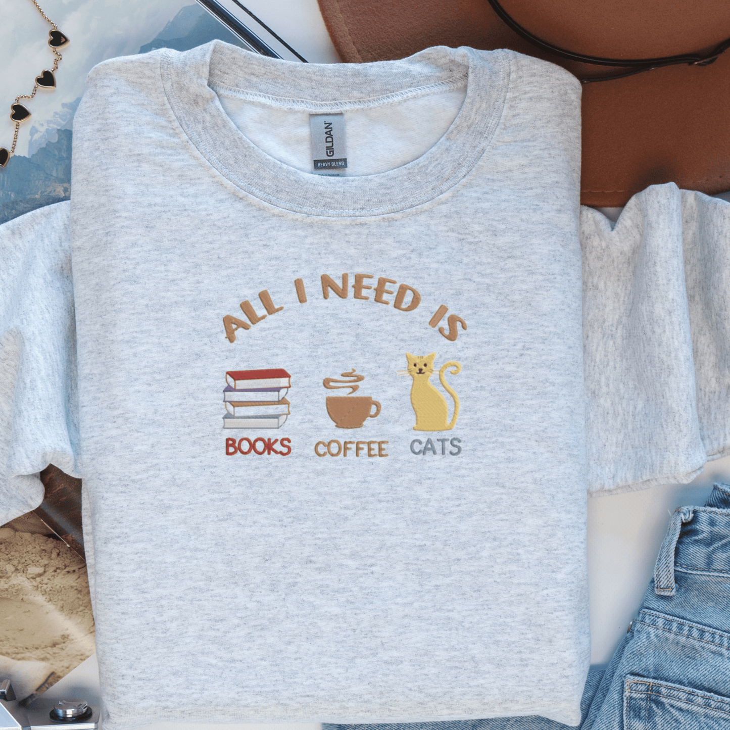 Sweatshirts for Book, Coffee, and Cat Lovers, The Ultimate Cozy Collection Embroidered Sweatshirt