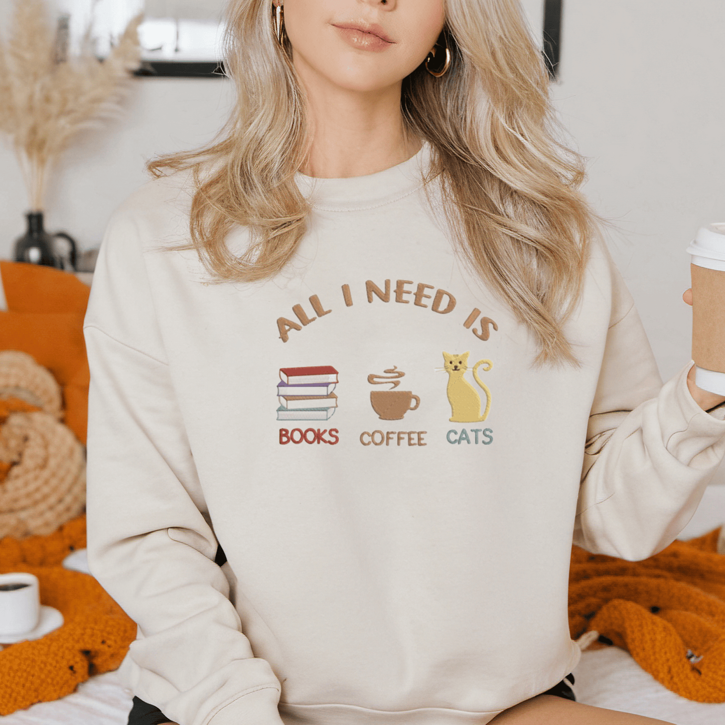 Sweatshirts for Book, Coffee, and Cat Lovers, The Ultimate Cozy Collection Embroidered Sweatshirt